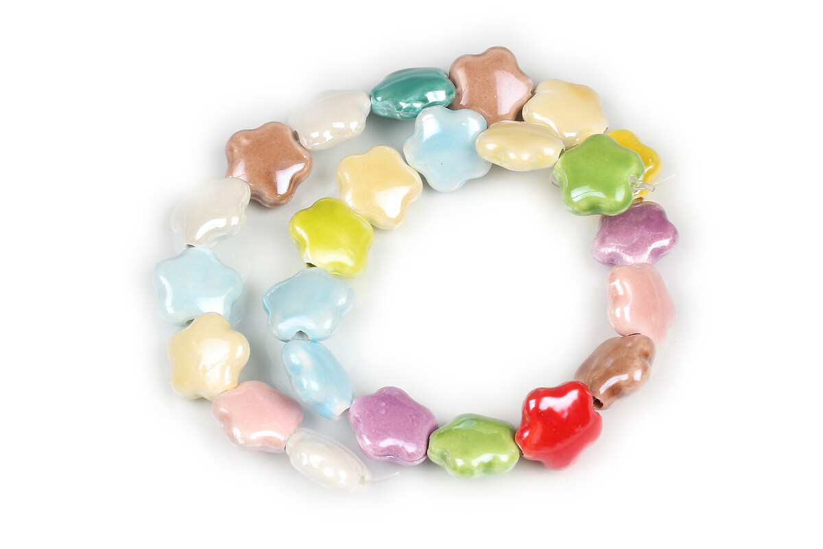 Margele de portelan lucios stea 14x15mm cu orificiul mare (2mm) - multicolor