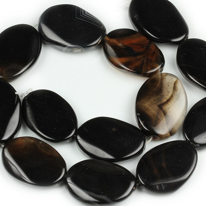 Margele agate striped negre ovale rasucite 25-27x19-21mm (sirag)