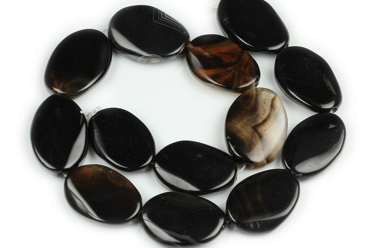 Margele agate striped negre ovale rasucite 25-27x19-21mm (sirag)