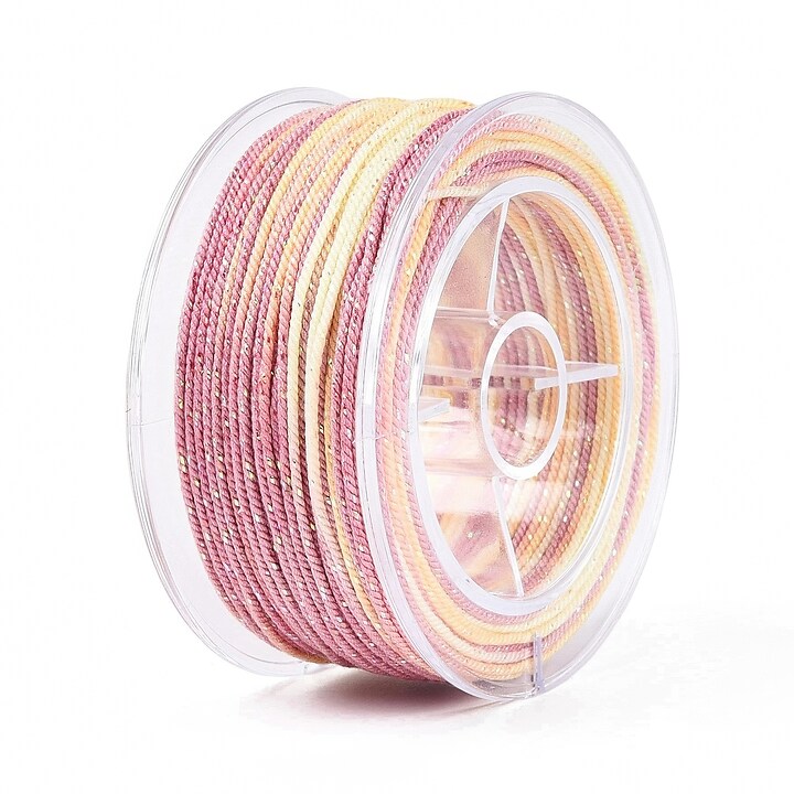 Snur Polyester un degradee cu sclipici auriu, grosime 1mm, rola de aprox. 27m - galben roz