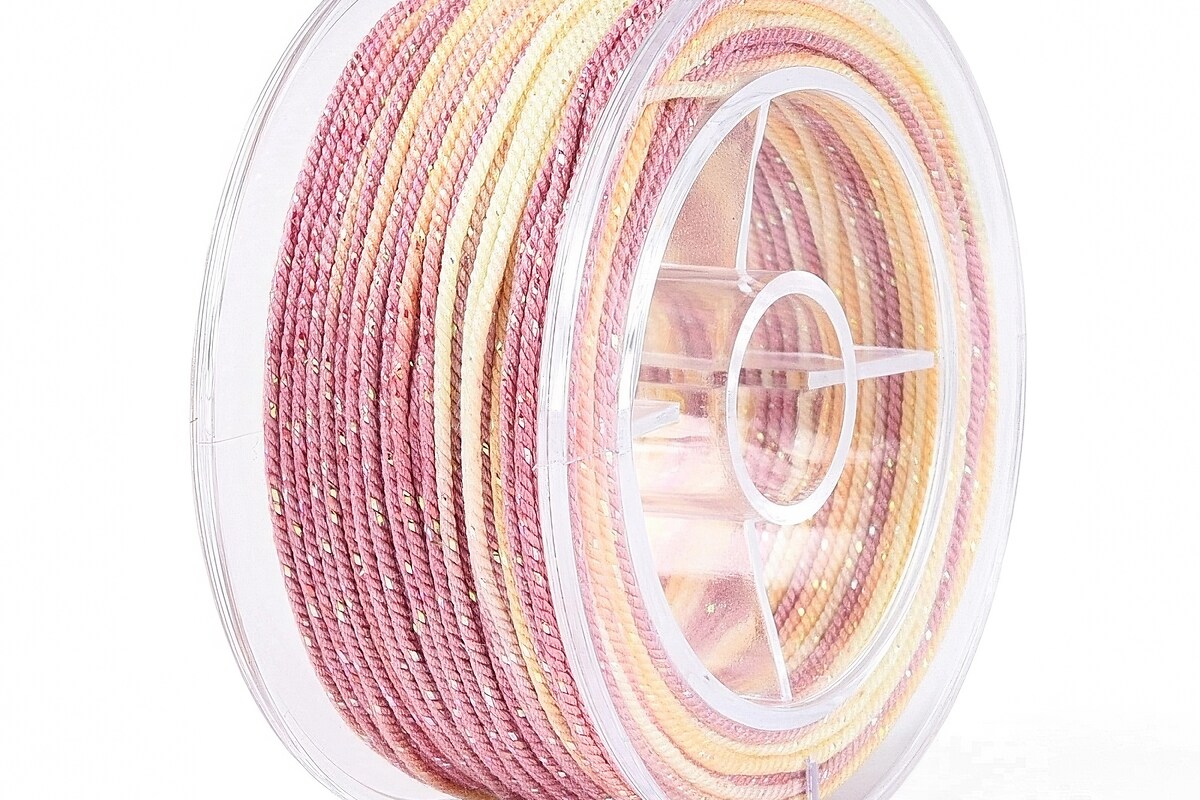 Snur Polyester un degradee cu sclipici auriu, grosime 1mm, rola de aprox. 27m - roz