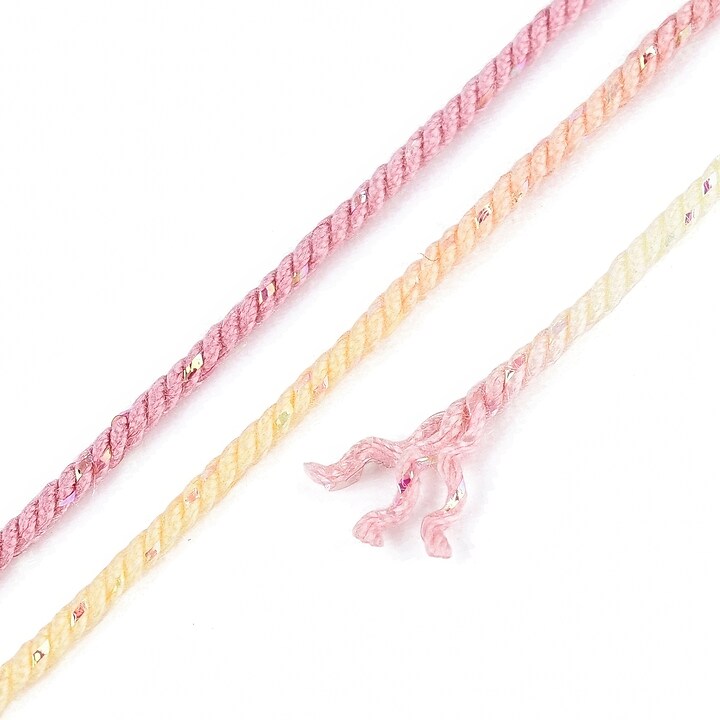 Snur Polyester un degradee cu sclipici auriu, grosime 1mm, rola de aprox. 27m - galben roz