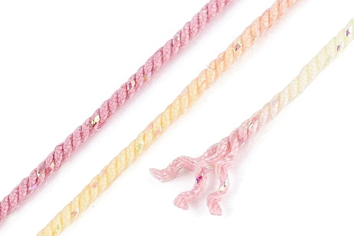 Snur Polyester un degradee cu sclipici auriu, grosime 1mm, rola de aprox. 27m - galben roz