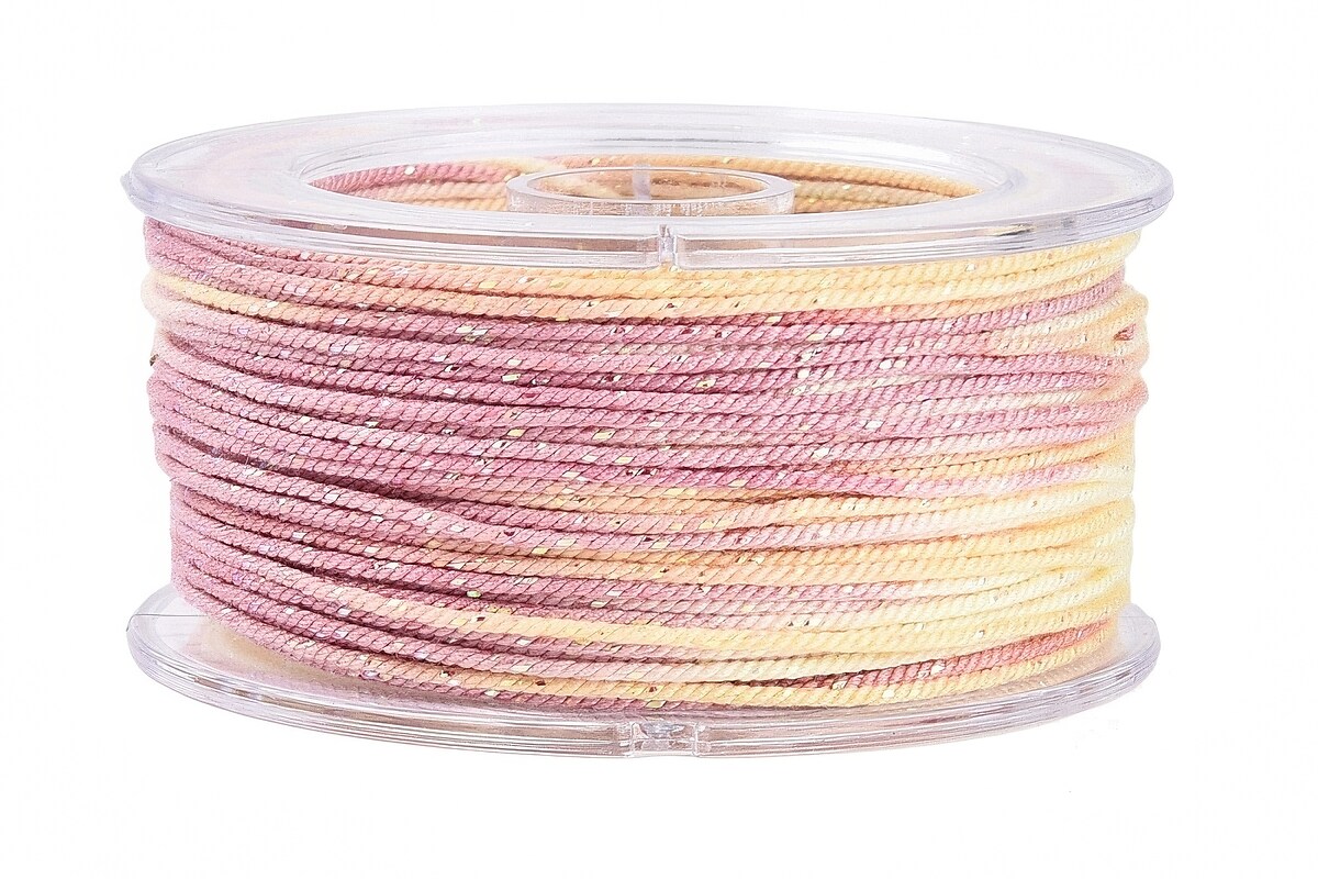 Snur Polyester un degradee cu sclipici auriu, grosime 1mm, rola de aprox. 27m - roz