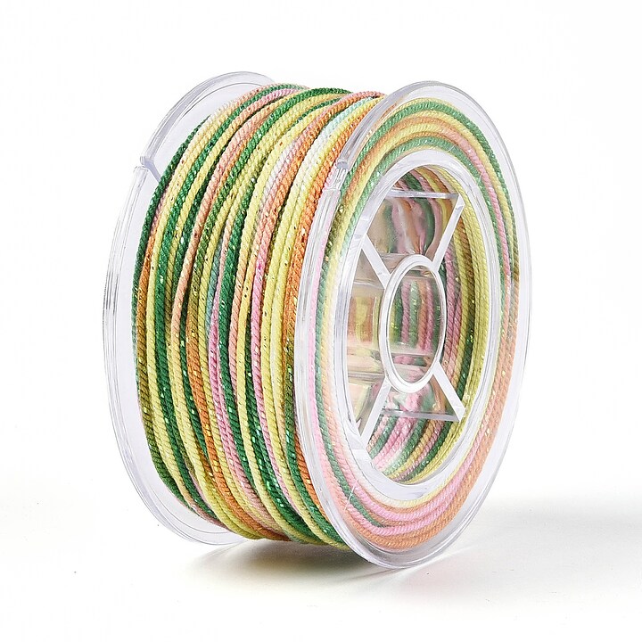 Snur Polyester un degradee cu sclipici auriu, grosime 1mm, rola de aprox. 27m - multicolor verde