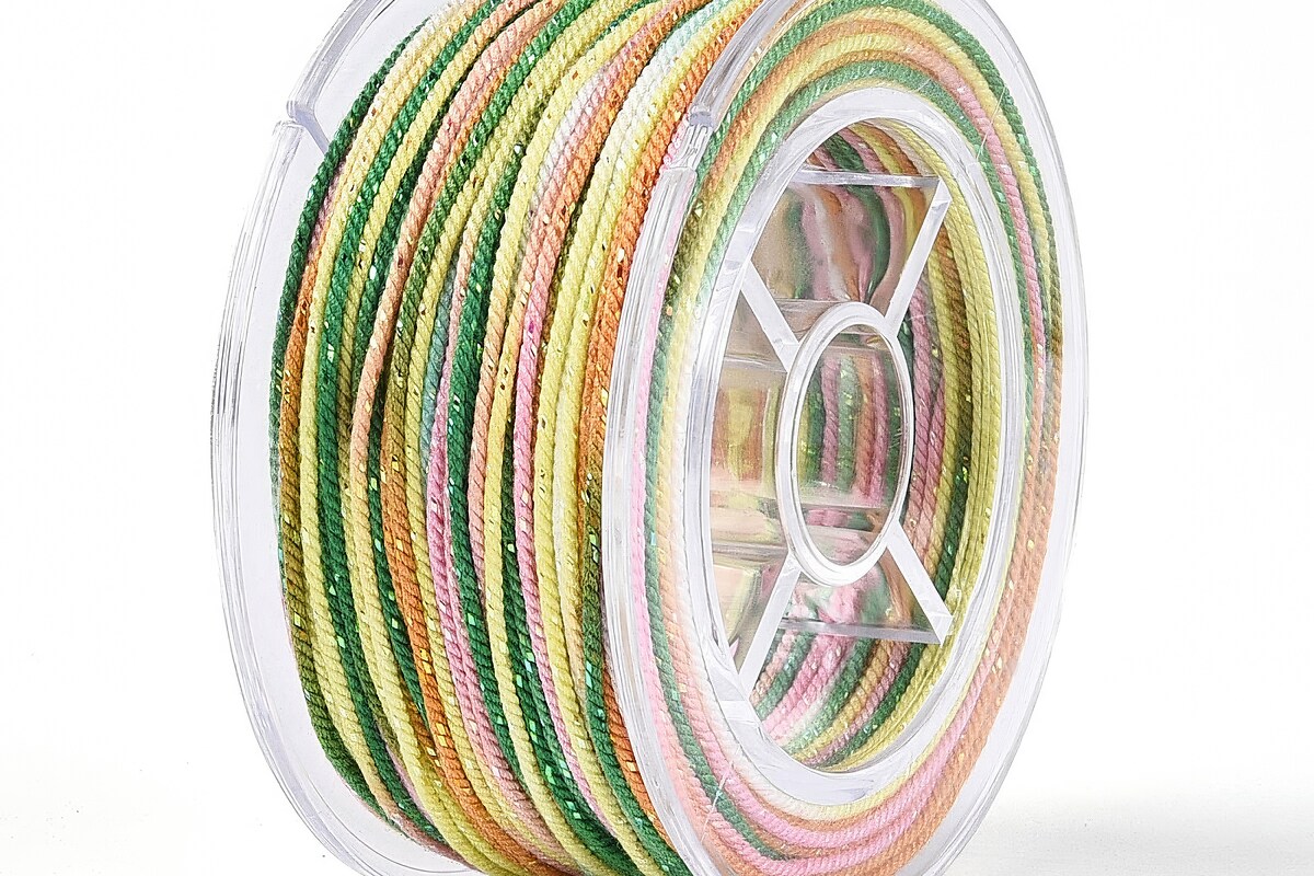Snur Polyester un degradee cu sclipici auriu, grosime 1mm, rola de aprox. 27m - multicolor verde