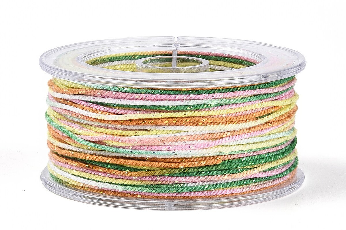 Snur Polyester un degradee cu sclipici auriu, grosime 1mm, rola de aprox. 27m - multicolor verde