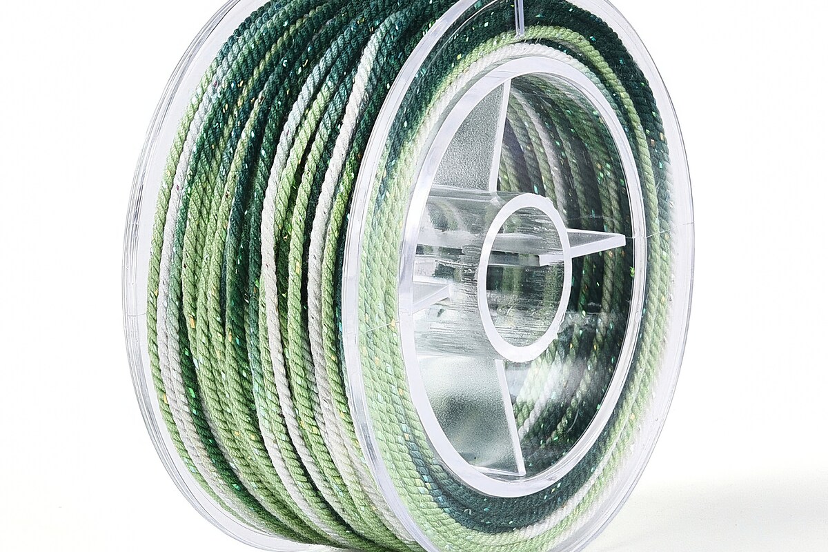 Snur Polyester un degradee cu sclipici auriu, grosime 1mm, rola de aprox. 27m - verde