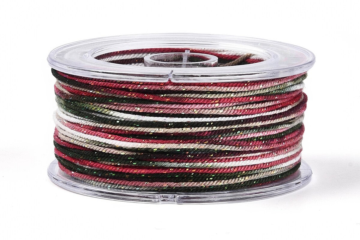 Snur Polyester un degradee cu sclipici auriu, grosime 1mm, rola de aprox. 27m - multicolor grena