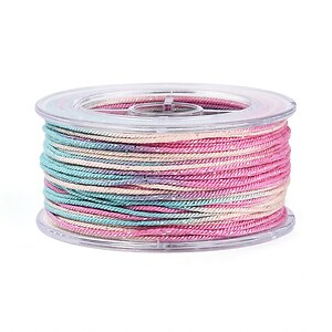 Snur Polyester un degradee cu sclipici auriu, grosime 1mm, rola de aprox. 27m - roz turcoaz