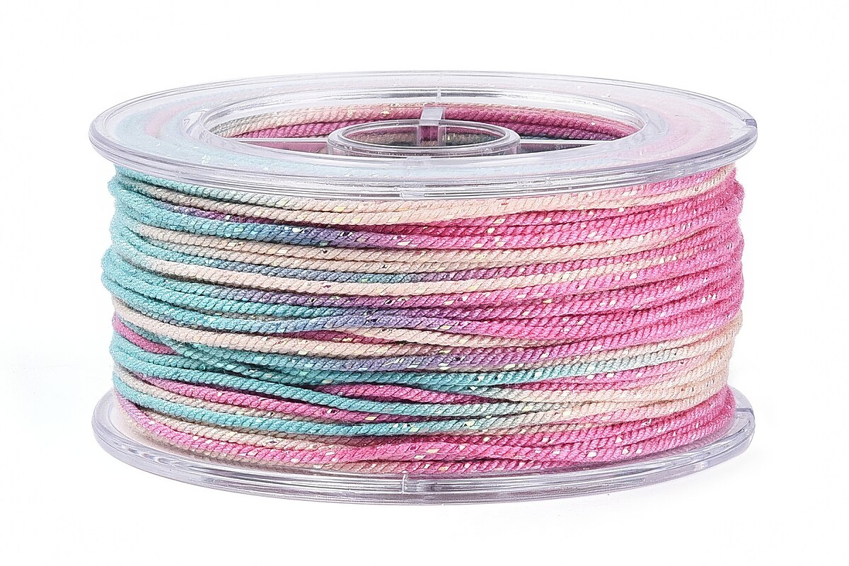 Snur Polyester un degradee cu sclipici auriu, grosime 1mm, rola de aprox. 27m - roz turcoaz