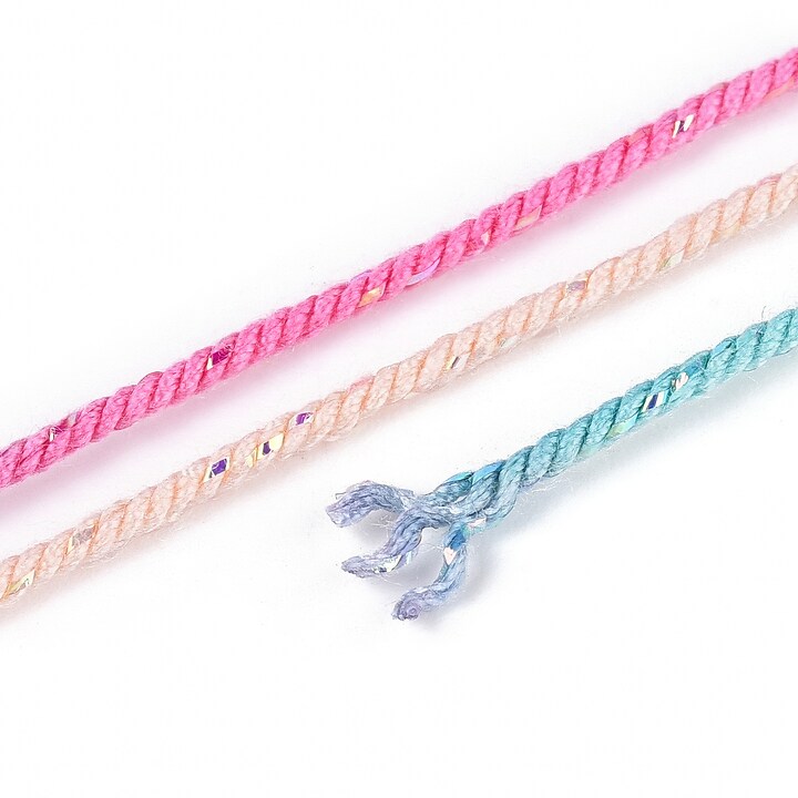 Snur Polyester un degradee cu sclipici auriu, grosime 1mm, rola de aprox. 27m - roz turcoaz