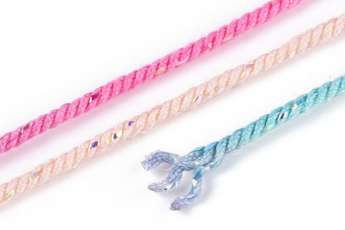 Snur Polyester un degradee cu sclipici auriu, grosime 1mm, rola de aprox. 27m - roz turcoaz