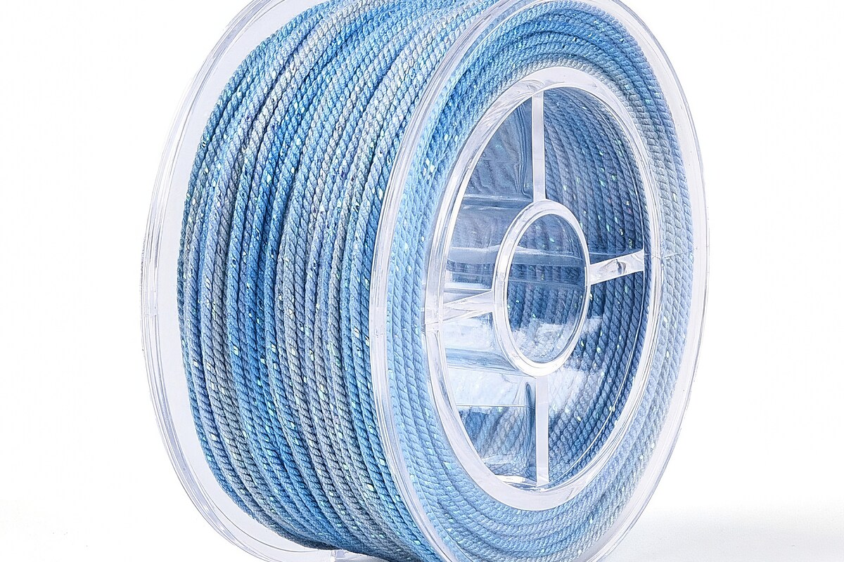 Snur Polyester un degradee cu sclipici auriu, grosime 1mm, rola de aprox. 27m - albastru