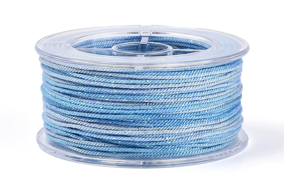 Snur Polyester un degradee cu sclipici auriu, grosime 1mm, rola de aprox. 27m - albastru