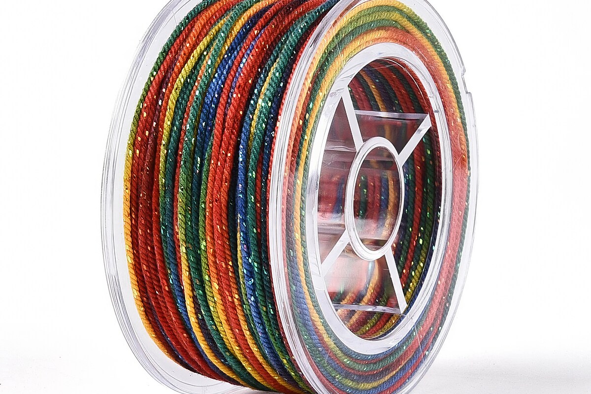 Snur Polyester un degradee cu sclipici auriu, grosime 1mm, rola de aprox. 27m - multicolor