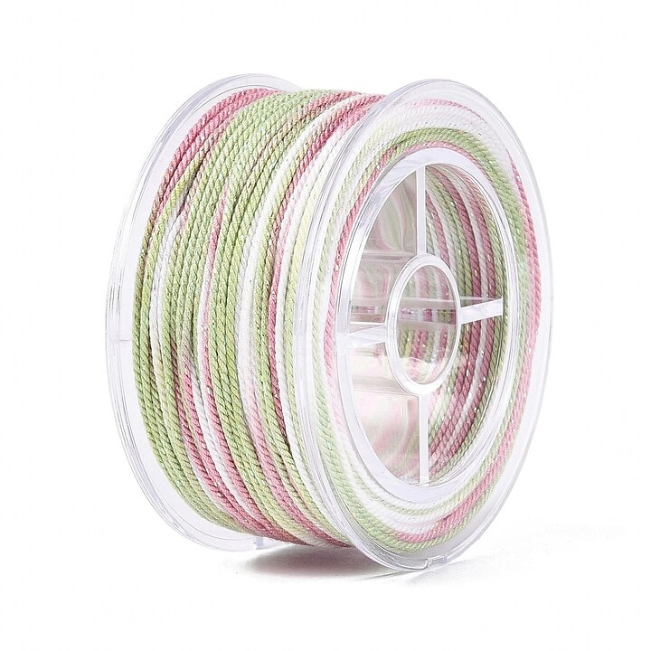 Snur Polyester un degradee cu sclipici auriu, grosime 1mm, rola de aprox. 27m - verde roz