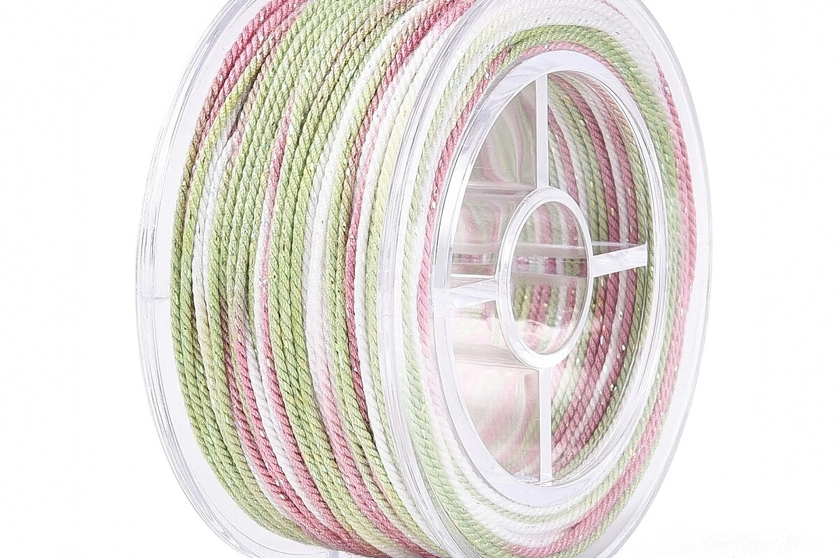 Snur Polyester un degradee cu sclipici auriu, grosime 1mm, rola de aprox. 27m - verde roz