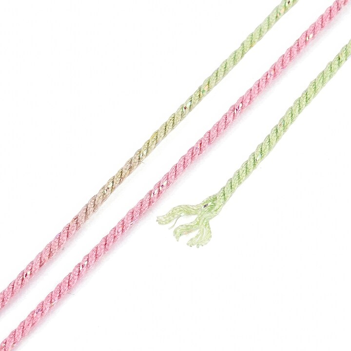 Snur Polyester un degradee cu sclipici auriu, grosime 1mm, rola de aprox. 27m - verde roz
