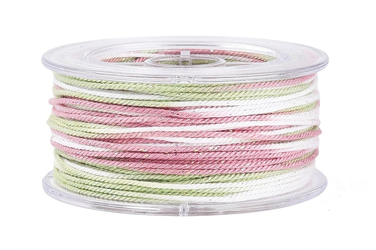 Snur Polyester un degradee cu sclipici auriu, grosime 1mm, rola de aprox. 27m - verde roz