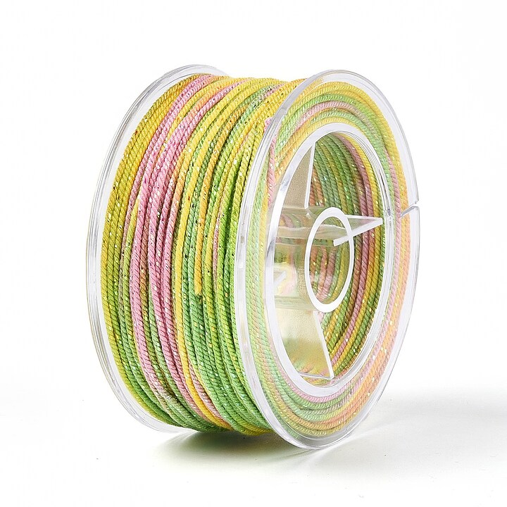 Snur Polyester un degradee cu sclipici auriu, grosime 1mm, rola de aprox. 27m - galben roz