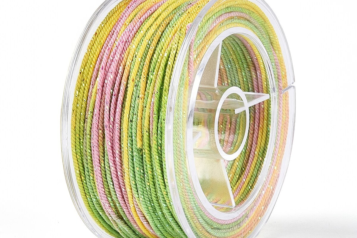 Snur Polyester un degradee cu sclipici auriu, grosime 1mm, rola de aprox. 27m - galben roz