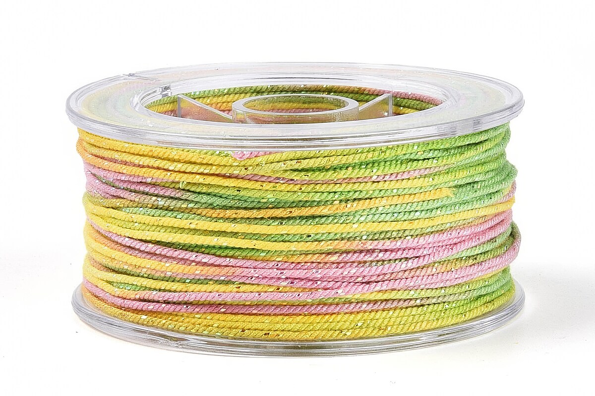 Snur Polyester un degradee cu sclipici auriu, grosime 1mm, rola de aprox. 27m - galben roz