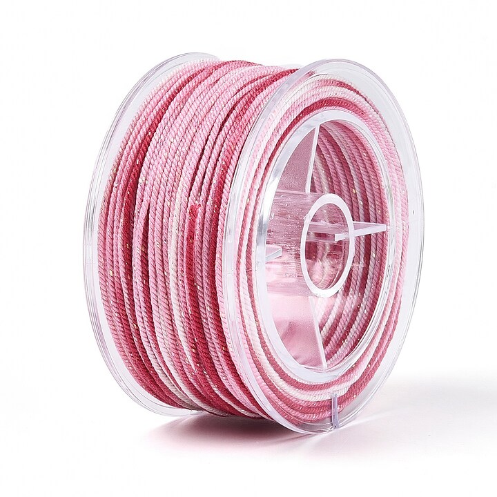 Snur Polyester un degradee cu sclipici auriu, grosime 1mm, rola de aprox. 27m - roz
