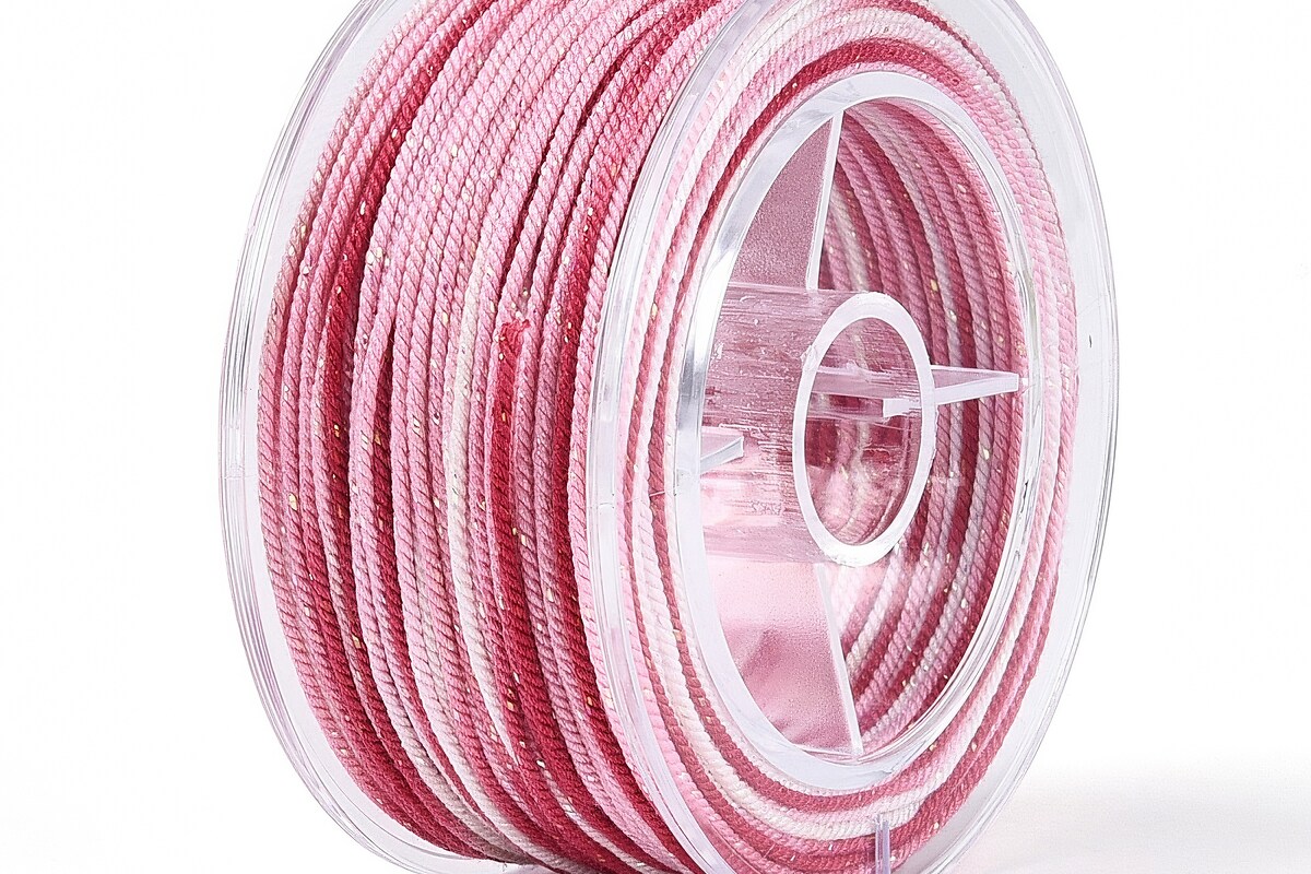 Snur Polyester un degradee cu sclipici auriu, grosime 1mm, rola de aprox. 27m - roz