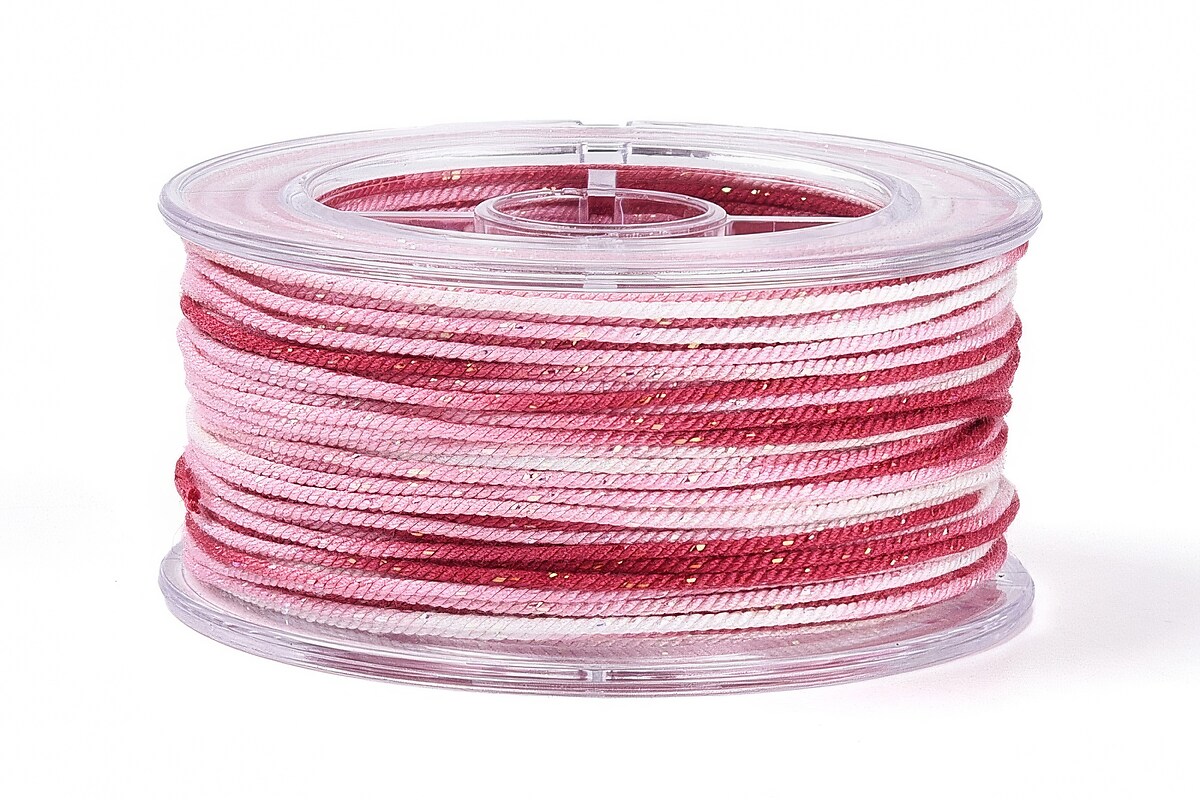 Snur Polyester un degradee cu sclipici auriu, grosime 1mm, rola de aprox. 27m - roz
