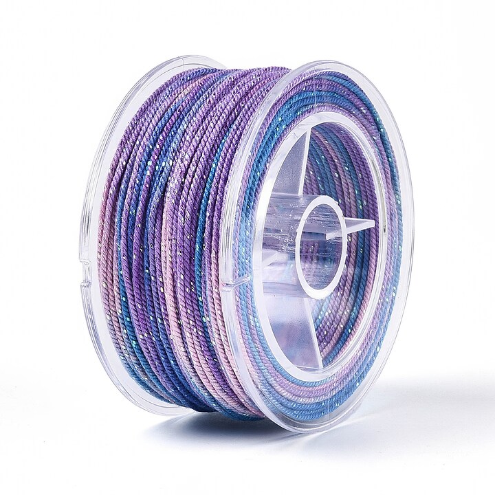 Snur Polyester un degradee cu sclipici auriu, grosime 1mm, rola de aprox. 27m - albastru mov