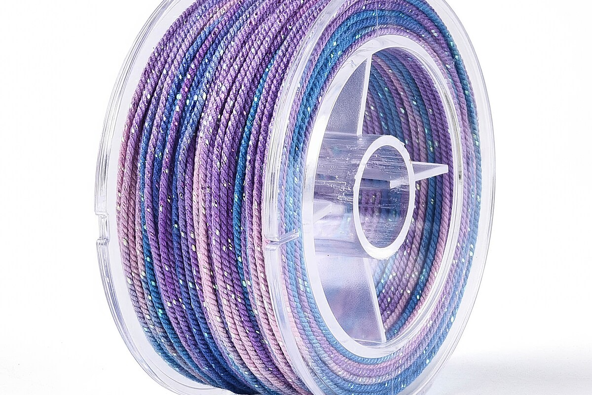 Snur Polyester un degradee cu sclipici auriu, grosime 1mm, rola de aprox. 27m - albastru mov