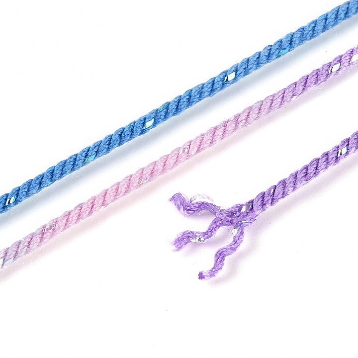 Snur Polyester un degradee cu sclipici auriu, grosime 1mm, rola de aprox. 27m - albastru mov