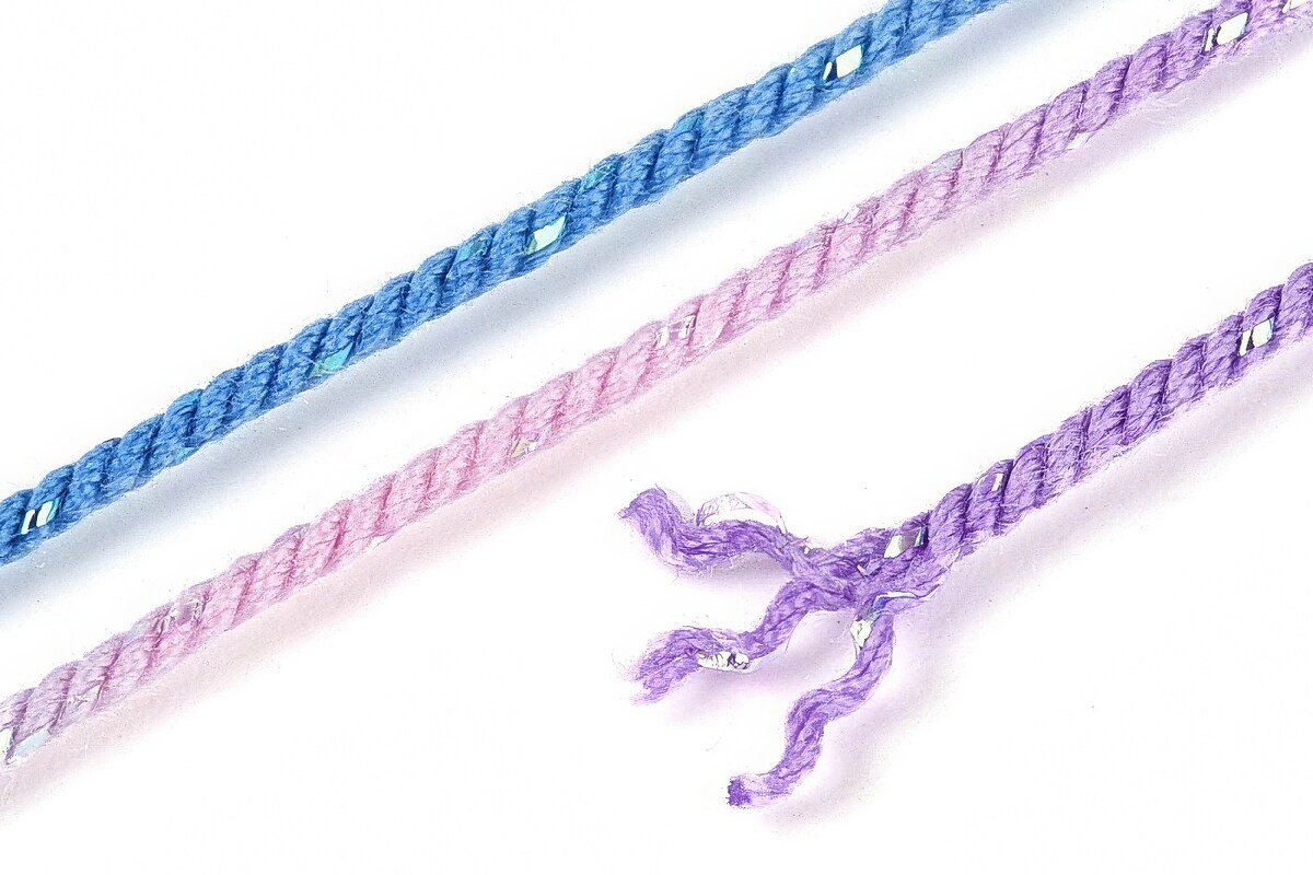 Snur Polyester un degradee cu sclipici auriu, grosime 1mm, rola de aprox. 27m - albastru mov