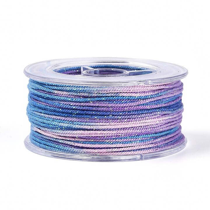 Snur Polyester un degradee cu sclipici auriu, grosime 1mm, rola de aprox. 27m - albastru mov