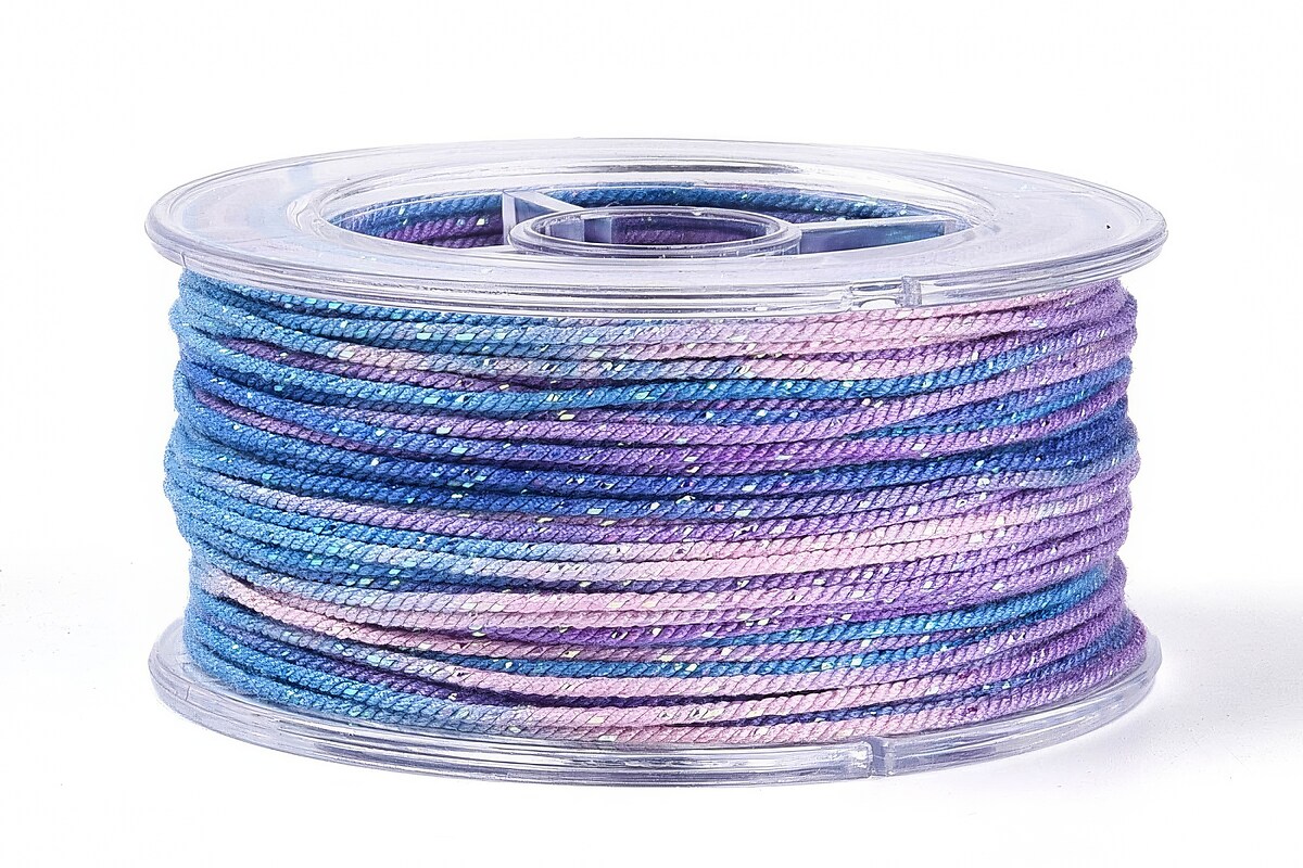 Snur Polyester un degradee cu sclipici auriu, grosime 1mm, rola de aprox. 27m - albastru mov
