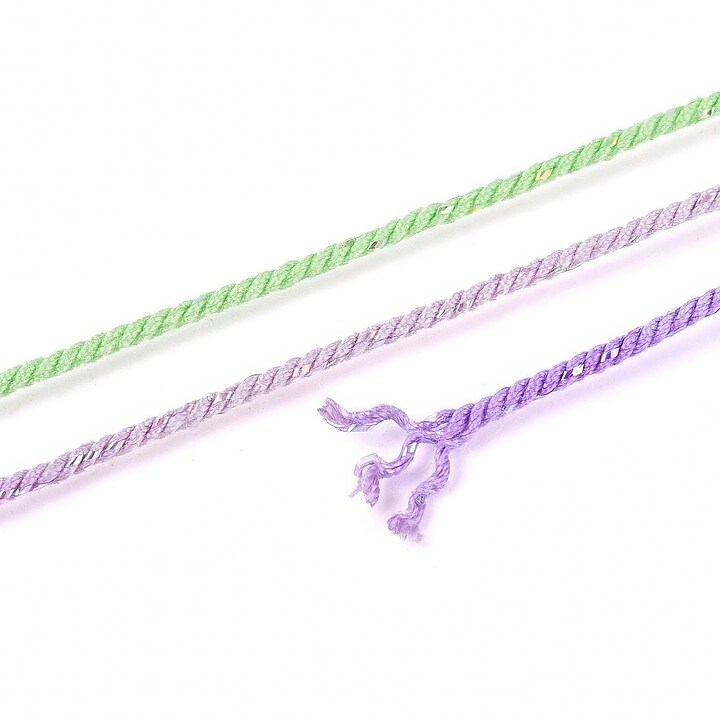 Snur Polyester un degradee cu sclipici auriu, grosime 1mm, rola de aprox. 27m - verde lila