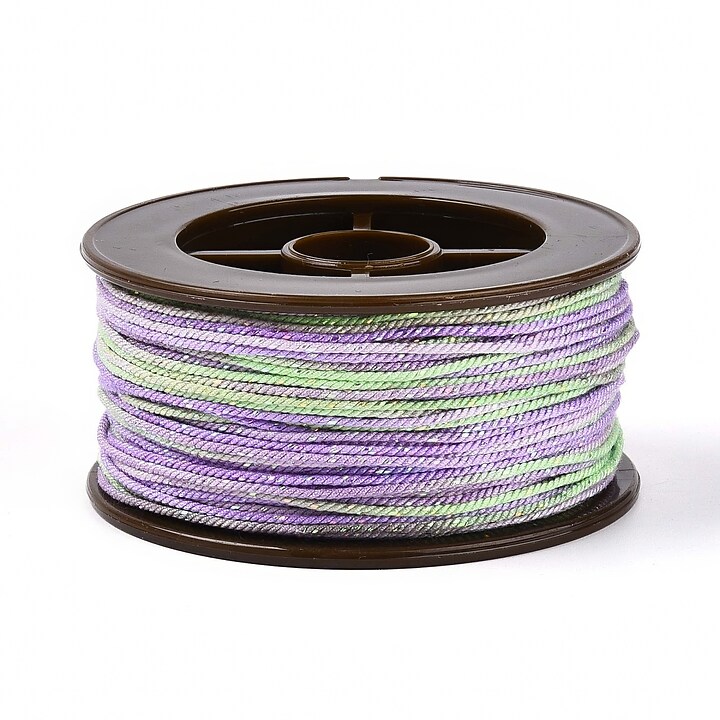Snur Polyester un degradee cu sclipici auriu, grosime 1mm, rola de aprox. 27m - verde lila