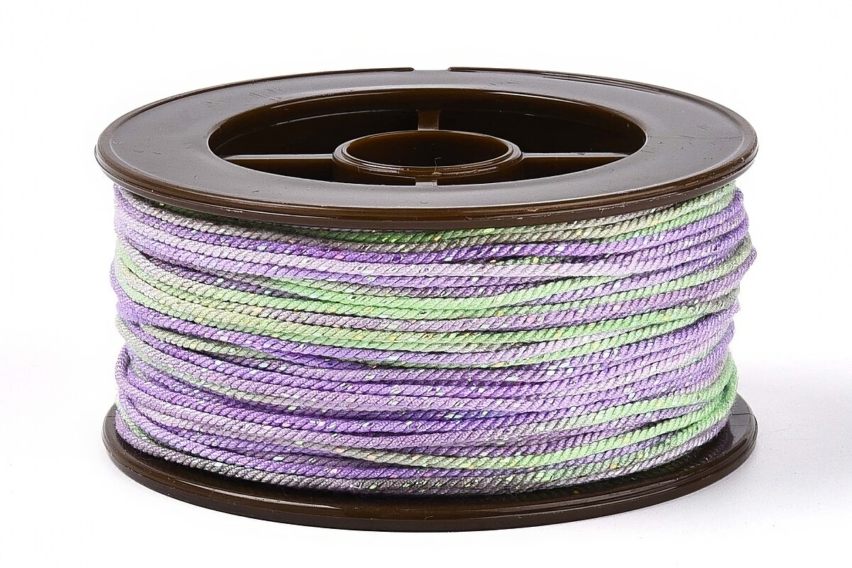 Snur Polyester un degradee cu sclipici auriu, grosime 1mm, rola de aprox. 27m - verde lila