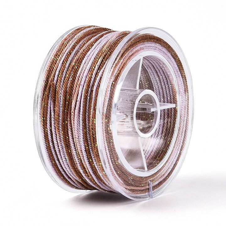 Snur Polyester un degradee cu sclipici auriu, grosime 1mm, rola de aprox. 27m - maro