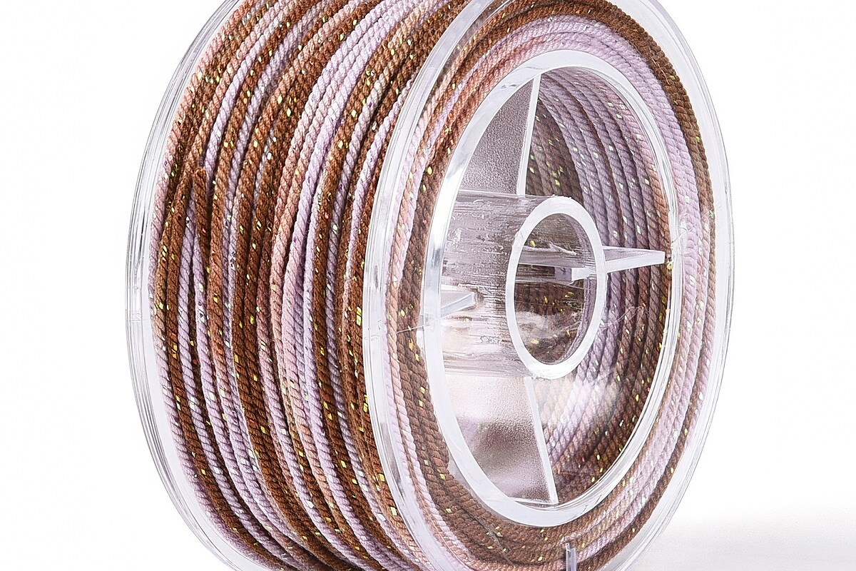 Snur Polyester un degradee cu sclipici auriu, grosime 1mm, rola de aprox. 27m - maro mov