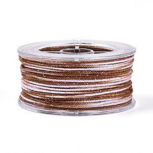 Snur Polyester un degradee cu sclipici auriu, grosime 1mm, rola de aprox. 27m - maro mov