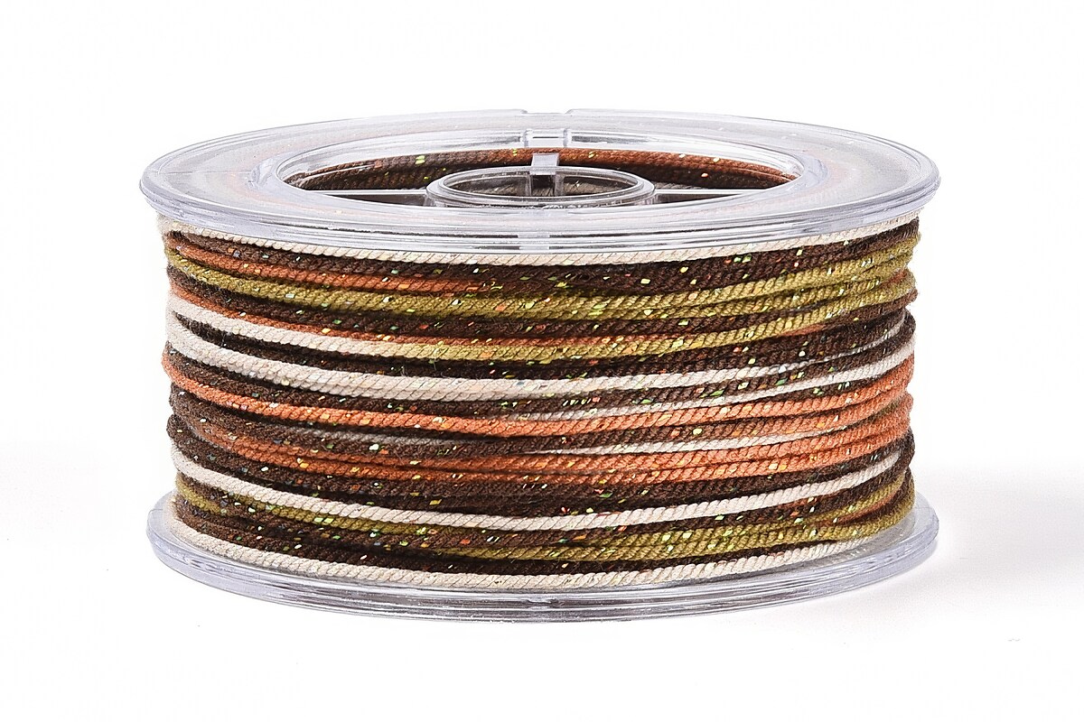 Snur Polyester un degradee cu sclipici auriu, grosime 1mm, rola de aprox. 27m - maro metalic
