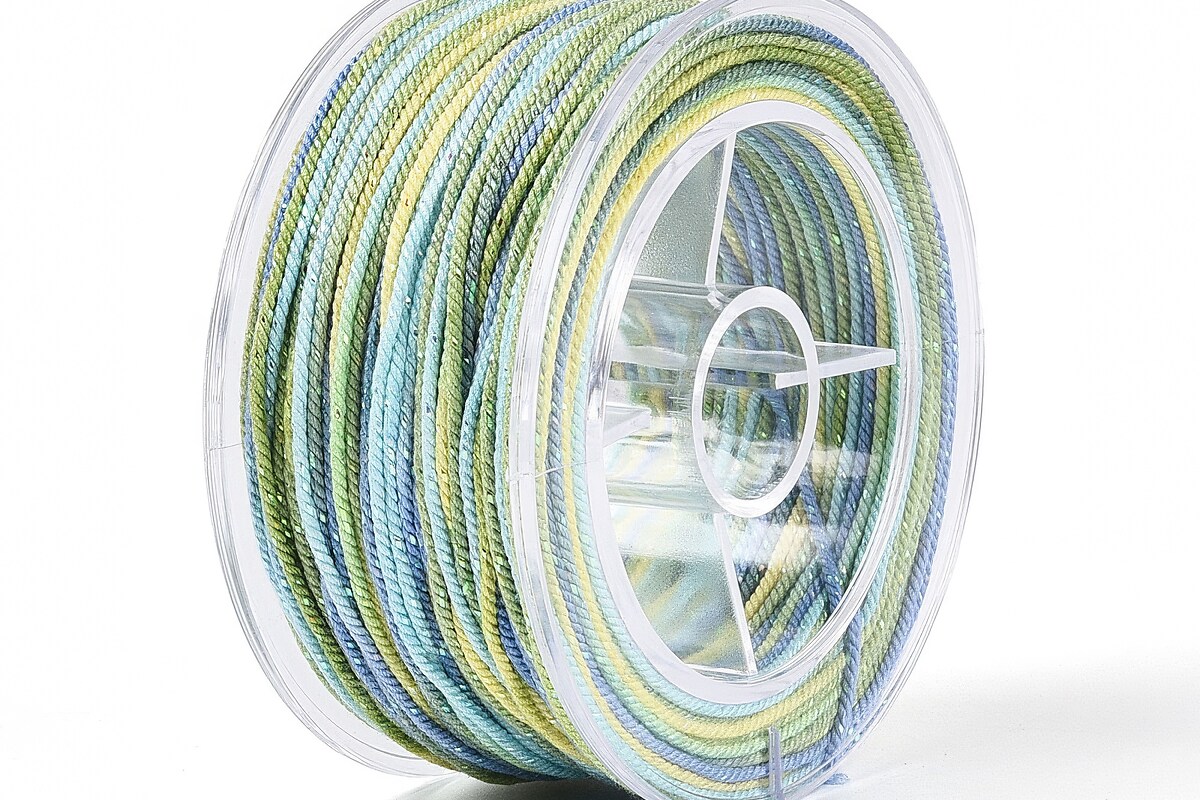 Snur Polyester un degradee cu sclipici auriu, grosime 1mm, rola de aprox. 27m - verde bleu