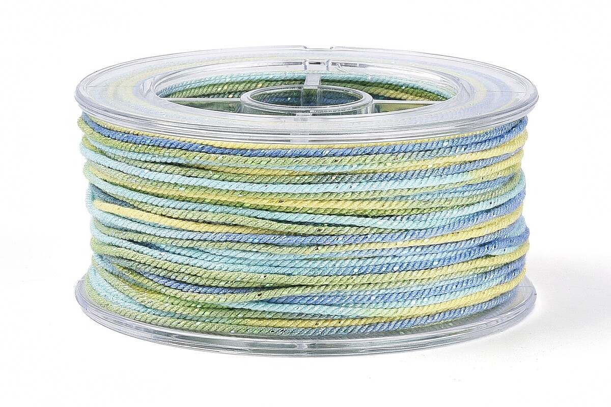 Snur Polyester un degradee cu sclipici auriu, grosime 1mm, rola de aprox. 27m - verde bleu