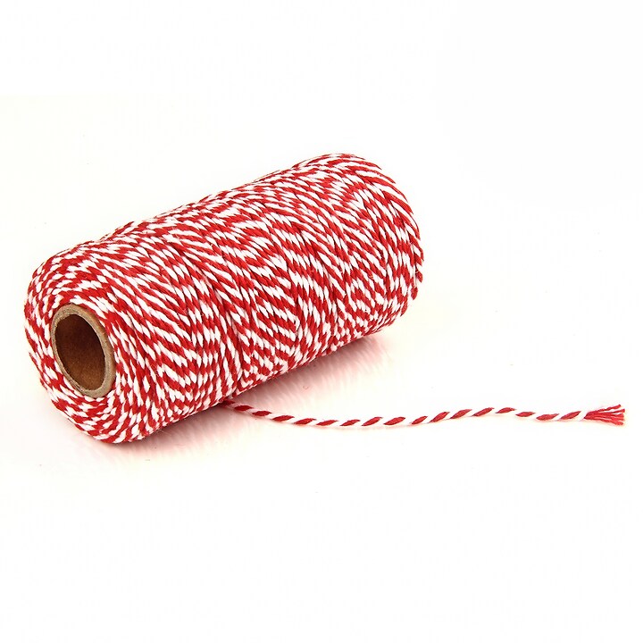 Rola ata Macrame din bumbac, grosime 2mm, rola de aprox. 100m - alb rosu