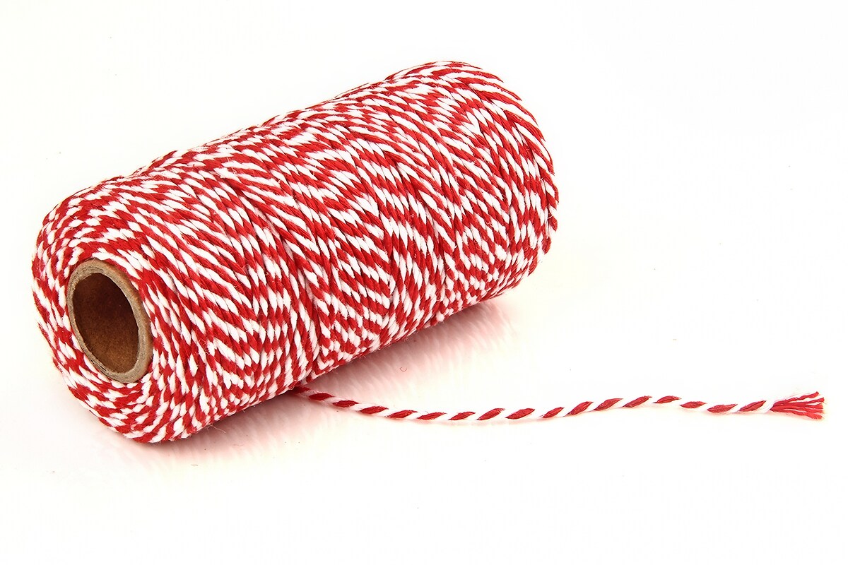 Rola ata Macrame din bumbac, grosime 2mm, rola de aprox. 100m - alb rosu