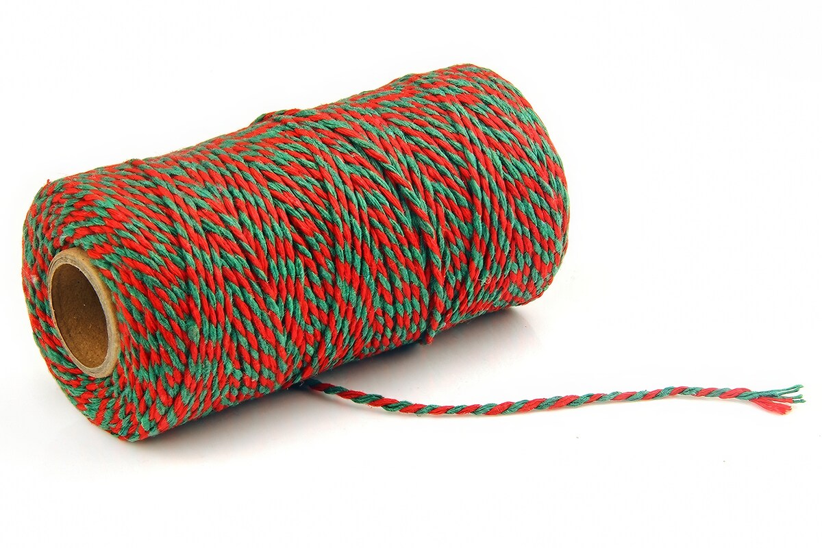 Rola ata Macrame din bumbac, grosime 2mm, rola de aprox. 100m - rosu verde