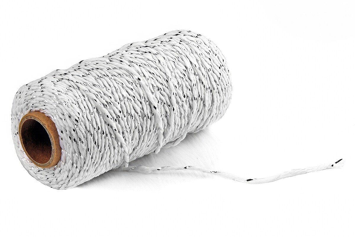 Rola ata Macrame din bumbac, grosime 2mm, rola de aprox. 100m - alb argintiu