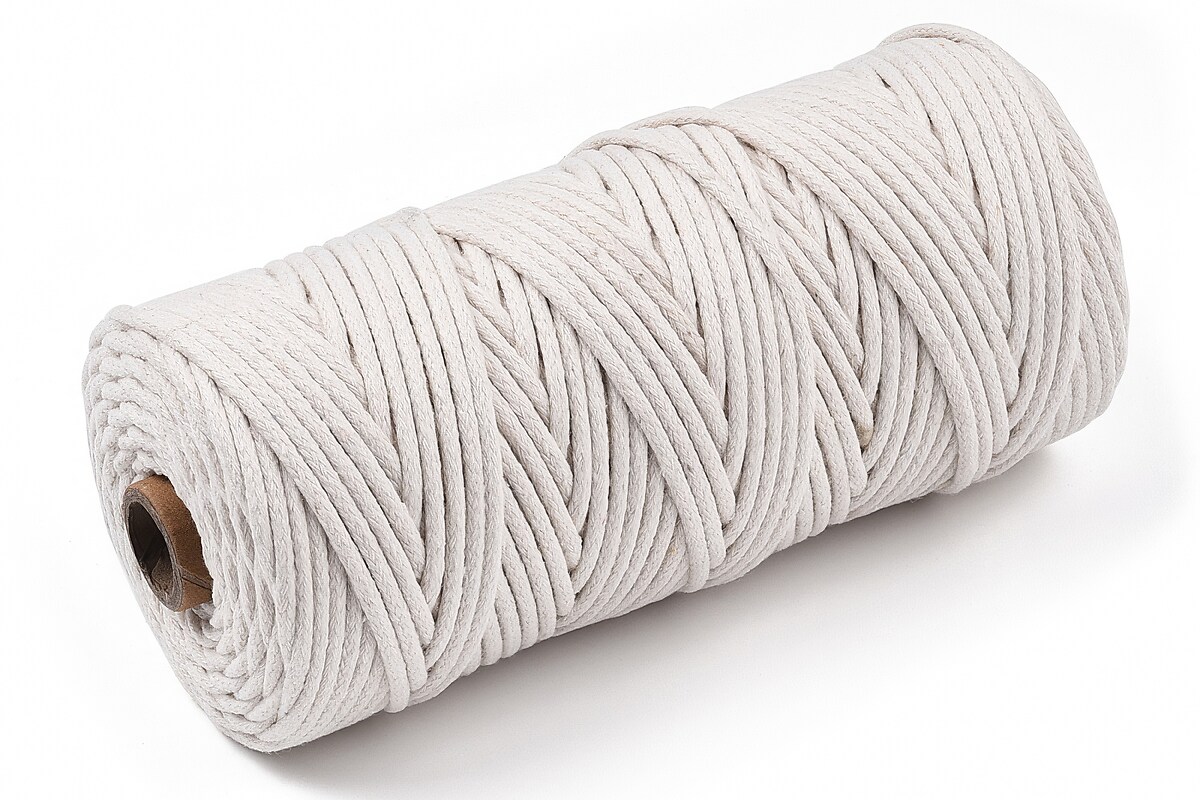 Rola ata Macrame din bumbac, grosime 3mm, rola de aprox. 100m - alb-crem